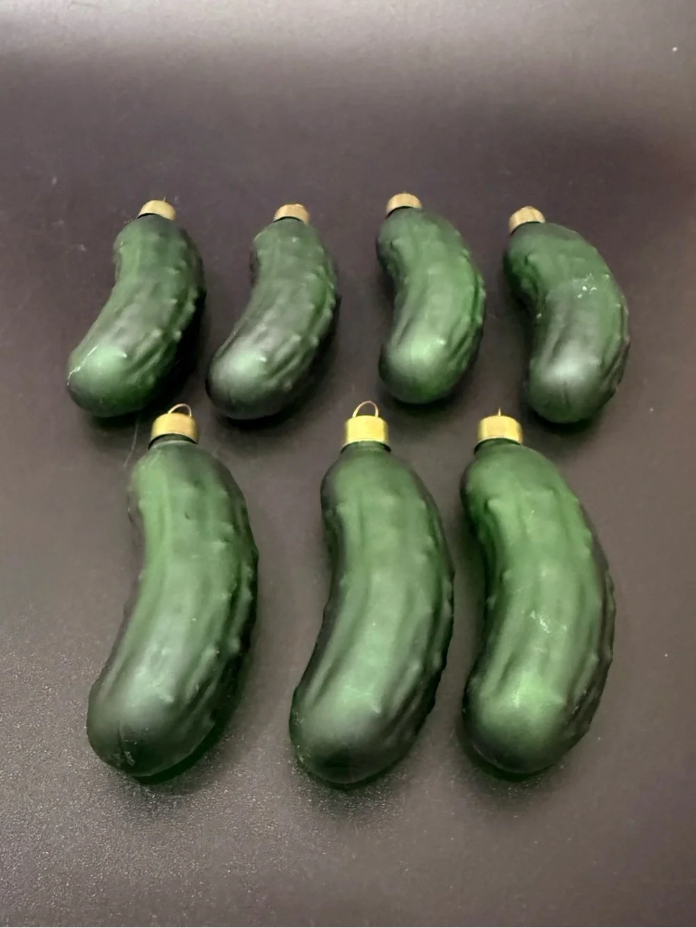 Lot 7 Vintage Handblown Glass 3.75” Pickle Ornaments